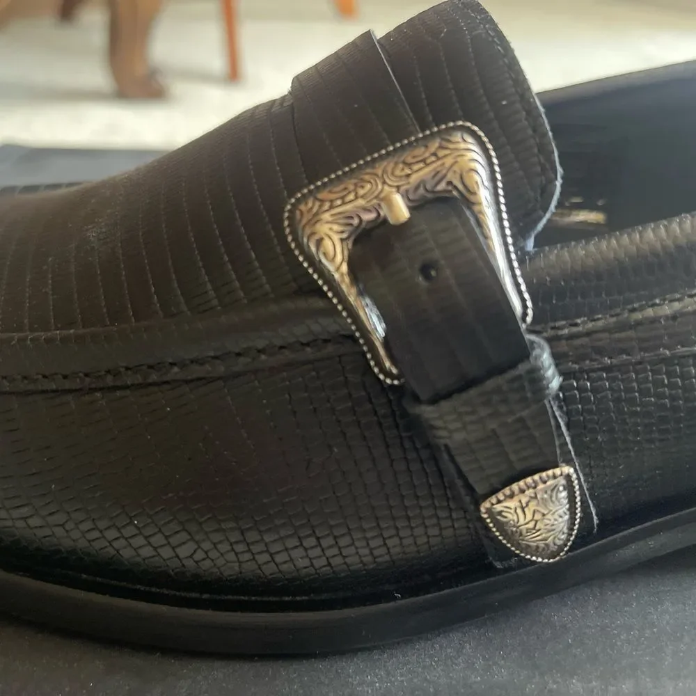 The Kooples Black Loafers with Ornate Silver Buckle